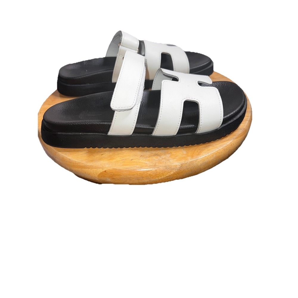 White Cut Out Hook Loop Black Platform Sandal Women's Size 8 Hiphop Fashion - Picture 2 of 10